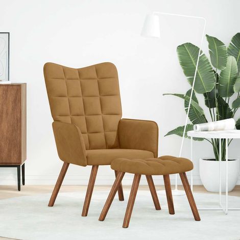 Chaise de relaxation avec tabouret Marron Velours (1/5)