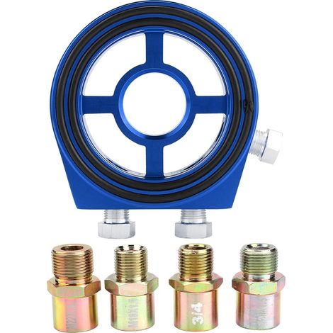 Adaptateur universel pour filtre à huile en aluminium bleu avec jauge de température (1/5)
