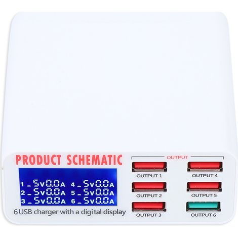 Chargeur USB intelligent multifonctionnel à 6 ports pour charge rapide de téléphones portables et tablettes (100-240 V UE) (1/5)