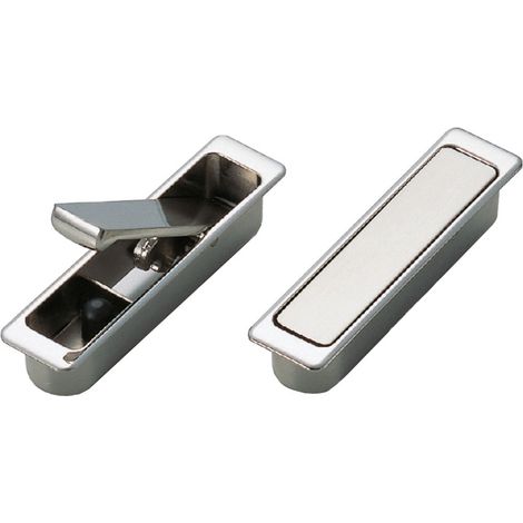 Poignée de meuble escamotable à encastrer – Finition chromé mat – Encastrement 82 x 19 mm – Épaisseur de porte mini 25 mm – Hauteur 100 mm – Largeur 25 mm – Sugatsune (1/5)
