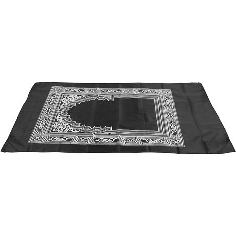 Tapis de prière musulman avec 4 coins renforcés en fer et boussole intégrée, idéal pour les voyages et les activités de plein air (noir). (1/5)