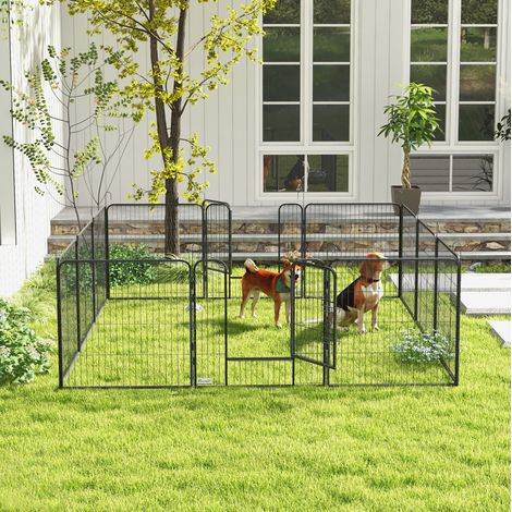Recinto per cani pieghevole 80 cm, 12 pannelli con 2 porte, in acciaio grigio (1/5)