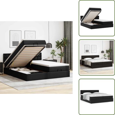Ottoman-Bett mit Matratzen Schwarz 160x200 cm Kunstleder - Ottoman-Bett - Ottoman-Betten - Bettrahmen - Bettgestell (1/5)