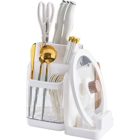 Support de Rangement de Cuisine Multifonction en Perle Blanche pour Planche à Découper, Couvercle de Casserole, Rangement pour Baguettes, Fourchettes et Cuillères (1/5)