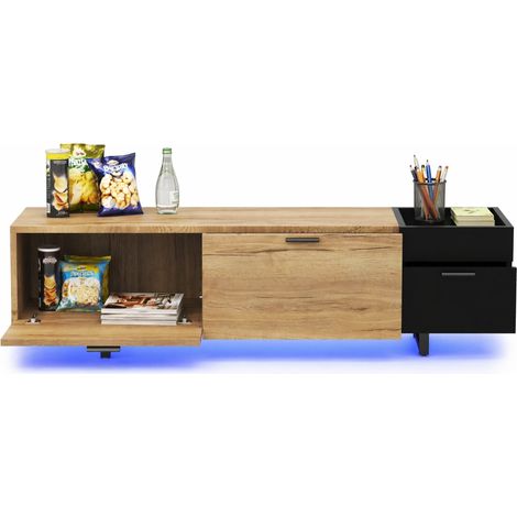 CHICFURN Mueble TV 180 x 38 x 49 cm de madera de ingeniería negra con almacenaje (1/5)