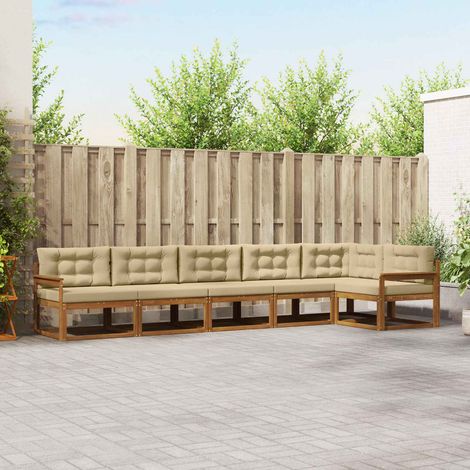 Outdoor-Sofagarnitur mit Kissen 6 pcs Natur und Beige