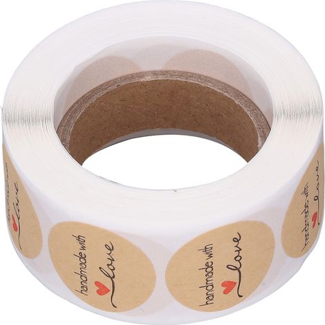 1 rouleau d'autocollants en papier kraft faits main avec amour, motif cœur mignon, étiquettes autocollantes pour l'étiquetage alimentaire (1/5)