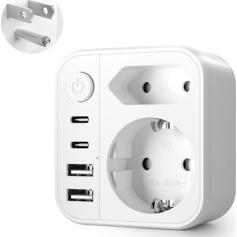 6 en 1 Adaptateur Prise USA, Adaptateur Prise USA vers France, Adaptateur Prise France vers USA Canada avec 2 USB A et 2 USB C, pour Canada Américaine Mexique Thailande Dominicaine (1/5)