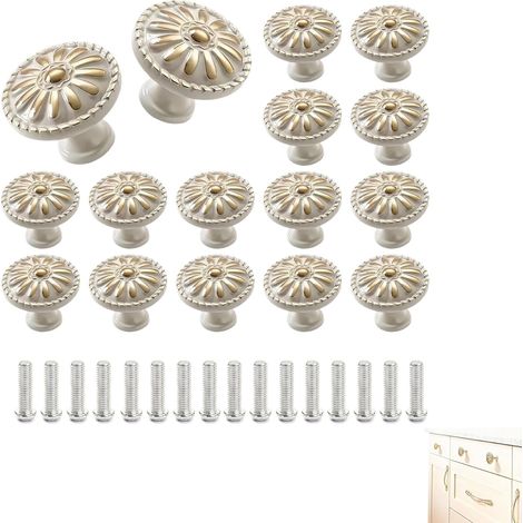 Bouton de Porte Blanc, 16Pcs Poignées de Meuble Vintage Ronds pour Cuisine, Tiroirs, Armoires, avec Vis Incluses, Design Élégant et Résistant en Aluminium pour Améliorer Votre Décoration Intérieure (1/4)