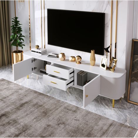 Meuble tv rangement 170 cm blanc MDF portes tiroirs HAVRYA (1/5)