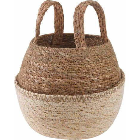 Maceta con asas Blanco Ø 22 x 20 cm 100% Hierba marina vidaXL