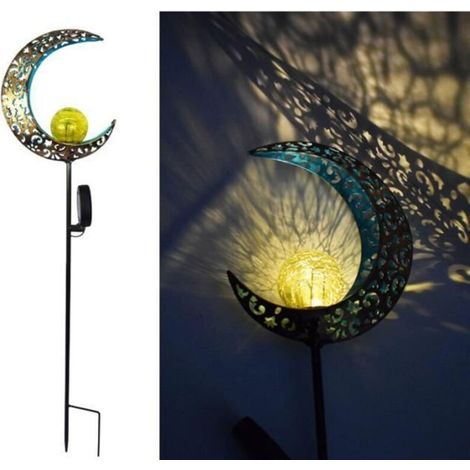 Lampe solaire extérieur jardin en forme de la Lune, Lumières décoratives de jardin solaire - LED rétro fer - Décoration paysage