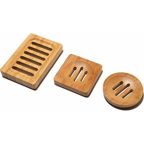 Lot de 3pcs Porte-Savon en bambou pour Salle de Bain Cuisine (1/5)