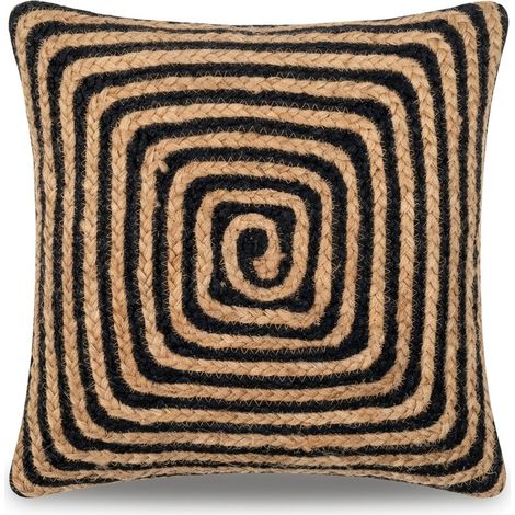 Coussin décoratif - Motif spirale carrée bicolore - Aspect jute naturelle - Neuf sous emballage - Voir photos