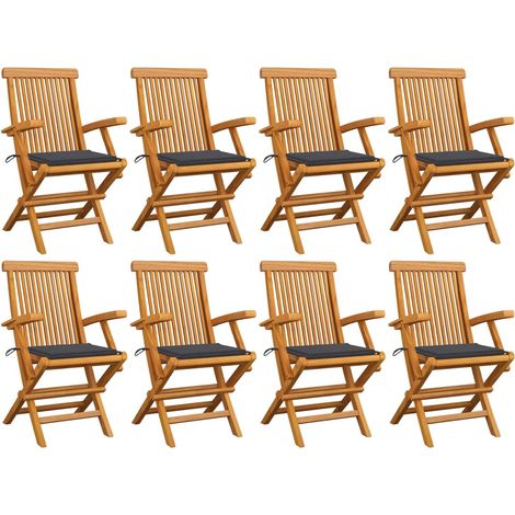 INLIFE Chaises de jardin avec coussins anthracite 8 pcs Teck massif (1/5)