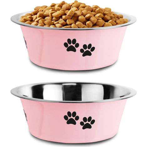 Comederos de acero inoxidable para perros con base de goma antideslizante, a prueba de fugas, con aislamiento metálico para perros grandes, medianos y pequeños (rosa, 8,5). (1/5)