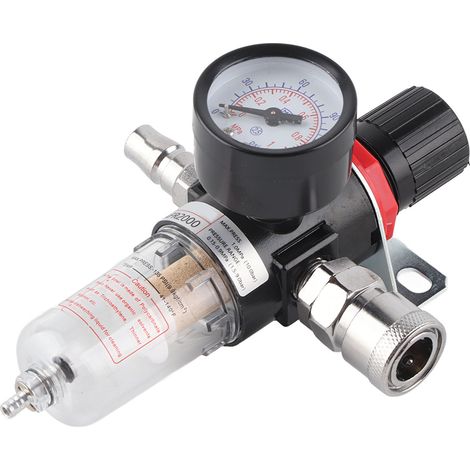 Filtre Régulateur de Pression d'Air Comprimé 1/4in avec Séparateur d'Eau et d'Huile, Manomètre et Support AFR2000 (1/5)