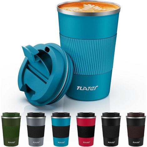 Tlater Kaffeebecher to go 380ml Vakuum Isolierbecher Travel Mug Edelstahl Blue (1/5)