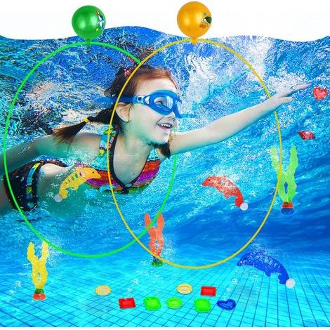 20Pcs Jouets de Plongée inclure Anneaux de Plongée 2, Diamant de plongée 10, Dauphin 3, Algues 3, Sac de Rangement 1, Pompe 1, Jouets de plongée pour Piscine d'été pour Enfants (1/5)