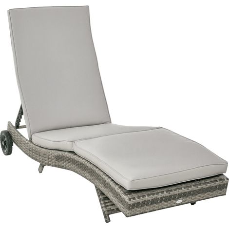 Bain de soleil transat grand confort - dossier inclinable 5 positions roulettes - matelas déhoussable inclus - résine tressée grise