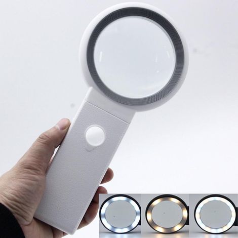 Loupe de lecture à main et sur pied, 18 LED lumineuses, grossissement 10X/30X, verre de table pliable avec support, grise, pour lecture, bijoux, inspection, pièces. (1/5)
