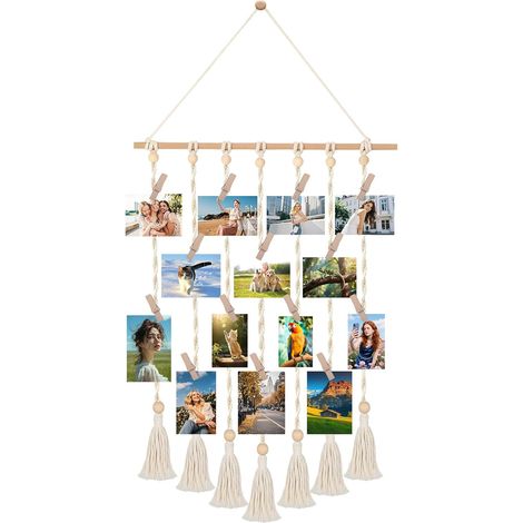 Suspendu Pele Mele Photo Mural, 30 Pinces en Bois et 2 Clous (1/5)