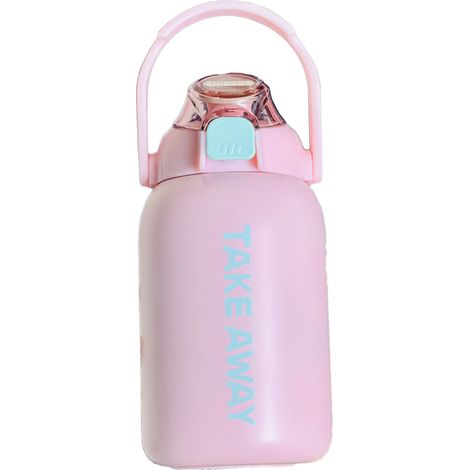 Isolierte Wasserflasche mit großem Fassungsvermögen (850 ml) mit Strohhalm und flexiblem Verschluss für Outdoor-Aktivitäten, Rosa Winter (1/5)