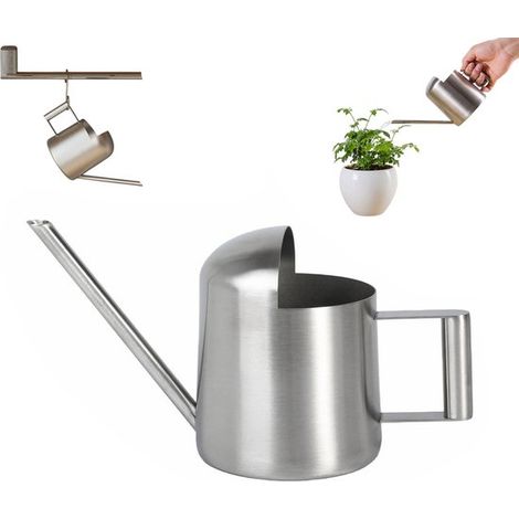 Arrosoir - petit arrosoir - arrosoir d'intérieur - arrosoir en acier inoxydable - suspendu - long bec - arrosage précis - avec poignée - 300 ml - 18,5 cm x 9,5 cm - argent - entretien des plantes d'in (1/5)