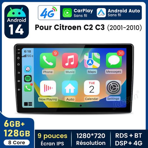 9 pouces Carplay Autoradio pour Citroen C2 C3 2001-2010 Android 6+128GB JUNSUN (1/5)