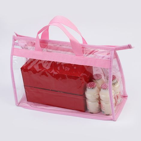 Sac de Rangement Transparent PVC avec Poignée et Fermeture Éclair - 332111cm - Rose - Taille S