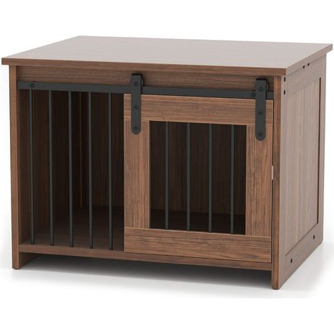 Trasportino multiuso per cani 80 x 60 x 60 cm con pratica porta scorrevole moderna finitura in legno marrone 200018591