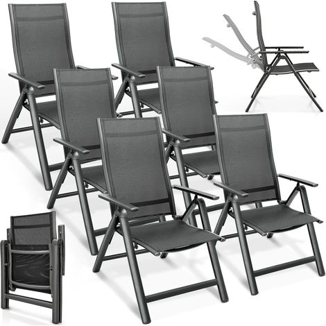 tillvex Silla de jardín premium, 6 piezas, antracita, plegable, de aluminio Silla con respaldo alto y reposabrazos Silla plegable ajustable Sillón plegable para balcón, jardín y terraza