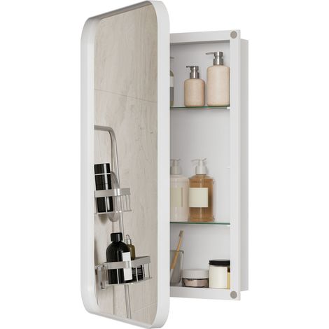 Armoire miroir 85x51cm miroir avec rangement pour salle de bains salon et chambre à coucher carré élégante blanc (1/5)