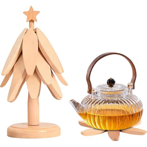 Dessous de plat en bois en forme d'arbre - résistant à la chaleur - pliable (1/5)