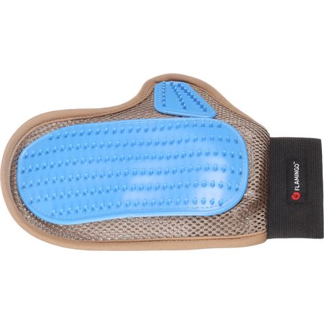 Gant de brossage picot plastique taupe et bleu pour chien et chat - Flamingo (1/3)
