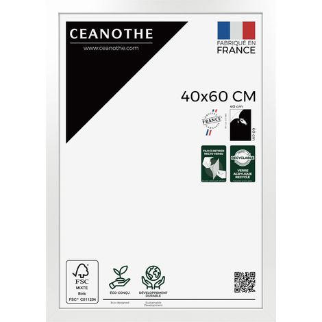 Cadre Photo Blanc 40x60 cm et 60x40 cm - Convient au A3 – Cadre pour Photo 40x60 cm, Affiche ou Poster - Cadre Photo Eternel Blanc 40x60 cm - Fabriqué en France - Verre acrylique Incassable (1/5)