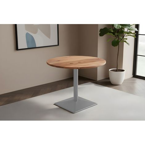 Bistrotisch massiv Akazie rund naturfarben 80 cm Säulengestell-eckig silber EMILIO