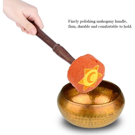 Marteau de bois dur feutré pour bol chantant tibétain artisanal (couleur orange) (1/5)