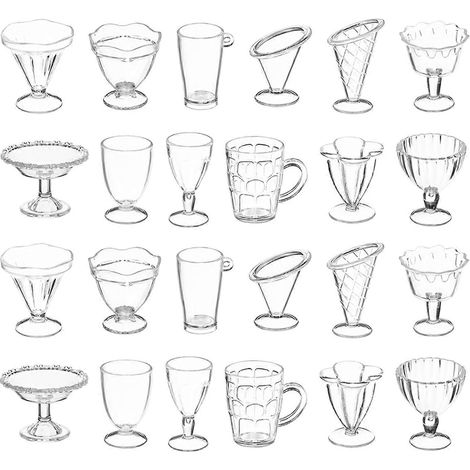 Lot de 24 tasses miniatures, mini-mugs multifonctionnels, miniatures de coupes à glace pour maison de poupée (1/4)