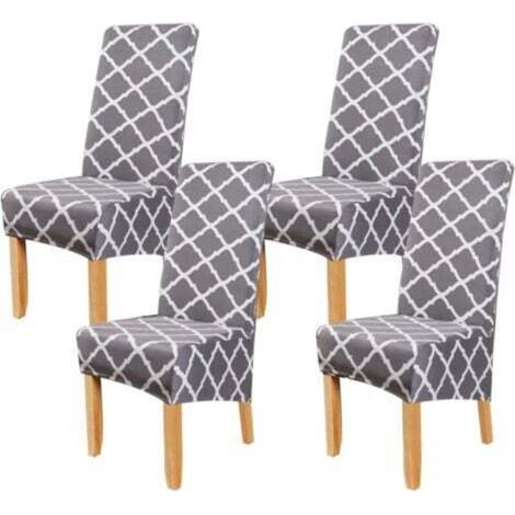 Set of 4 Dining Room Chair Covers (Grey Geometric Pattern), Stretchable Chair Covers, Large Universal Chair Covers, Easy to Clean for Dining Room and Living Room Decor