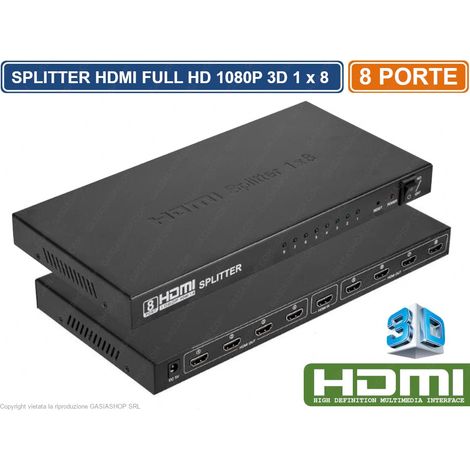 SPLITTER SDOPPIATORE HDMI FULL HD 1080P 3D 1x8 8 USCITE HDMI AMPLIFICATE