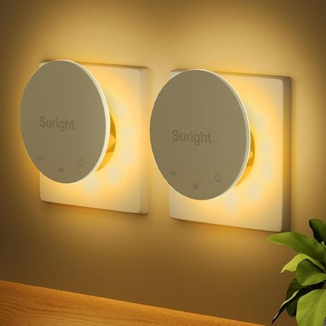 [Lot de 2] Veilleuses Prise avec Détecteur de Mouvement, Luminosité Réglable 3 Modes, Blanche Chaude, Contrôle Tactile, Lampe de Nuit pour Adulte/Enfant Chambre, Couloir, Cuisine, Salon, Escaliers (1/5)