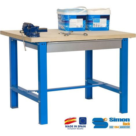 SimonRack - Werkbank mit Schublade 865x1500x750mm Blau/Holz - BT6-BOX 1500 (1/3)