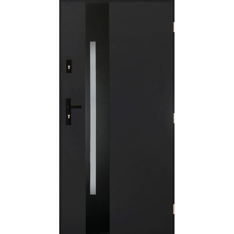 Porte d'entrée TANGO V 80 cm en acier inoxydable en plusieurs couleurs - Couleur: Anthracite - Poignée et serrure : Sans - Tirant: Droit