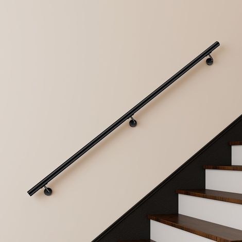 Main courante inox 304 pour intérieur et extérieur -couleur noir- en 200cm-Fixation murale incluse