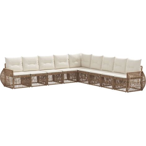Gartensofa-set 9 pcs Beige und Cremeweiß Poly-Rattan vidaXL