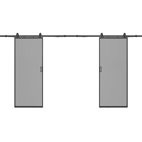 Porte coulissante double avec système en applique - aluminium et verre trempé fumé - 2 x H205 x L83 cm - LINCI II (1/5)