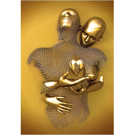 Amour coeur 3D effet mur Art abstrait métal Sculpture toile moderne peinture mur décor 3040cm or (1/4)