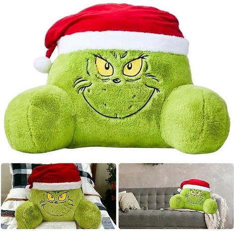 Coussin Grinch Monstre Vert - Coussin en peluche de Noël pour une décoration intérieure créative et les fêtes de fin d'année (1/4)