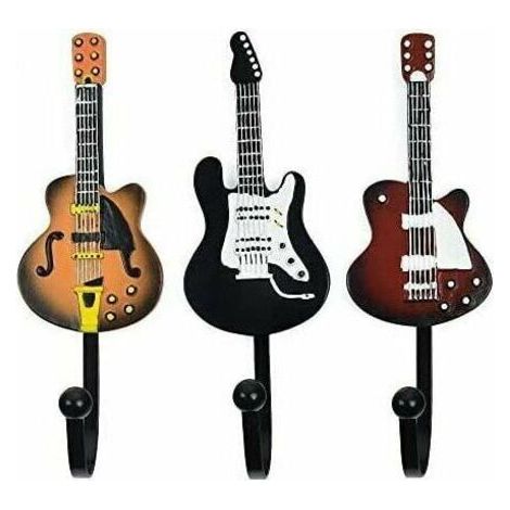 Ganchos de pared - Ganchos decorativos con forma de guitarra para el hogar y el dormitorio, para sombreros, abrigos y ropa, 3 piezas (1/4)